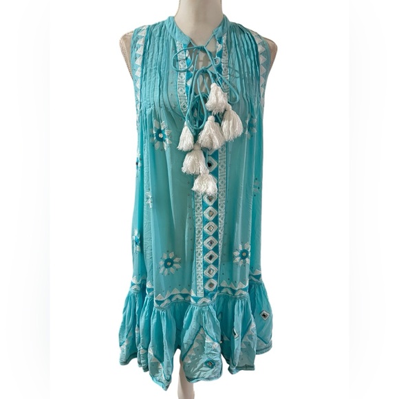 Pranella bohemianTurquoise Sleeveless Dress with Tassels Size SM/MED - Picture 1 of 7